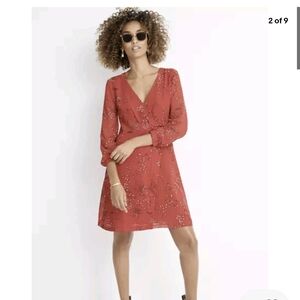 Madewell Hazelwood Windswept Red Floral Faux Wrap Front Dress Size 4 V Neck